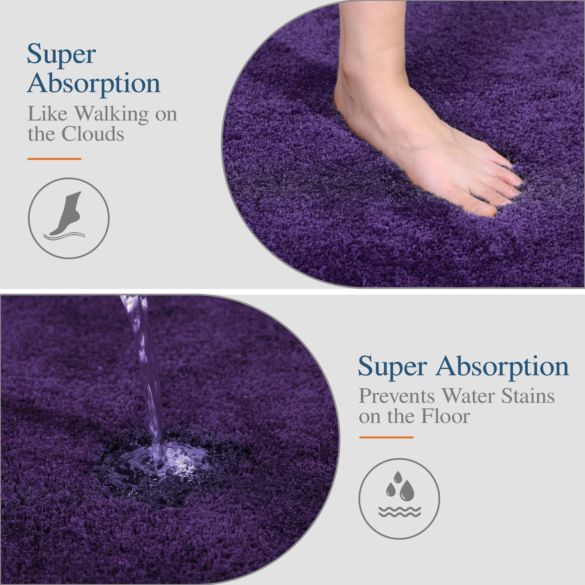 Walensee Bathroom Contour Rug (20X24, Dark Purple) Non Slip Bath Mat For Bathroom Water Absorbent Soft Microfiber Shaggy Bathroo